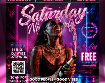 Party in the Night Flyer Template, Saturday Night Club Flyer, DJ Party Flyer, Modern Night Party Flyer Design, Canva Template