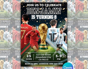 Editable Soccer Birthday Invitation, 5x7 Canva Template, Boys Sports Party Digital Download, Football Birthday Printable