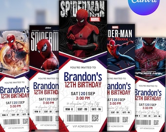 Editable Spider-Man Brand New Day Ticket Invitation, Movie Ticket Invite, Spiderman Birthday Party Invitation, Canva Ticket Template