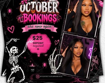 October Booking Flyer, October Books Open, Halloween Hair Flyer, Spooky SZN Flyer, October Hair Flyer, Nails MUA Lash, Wig, DIY Canva