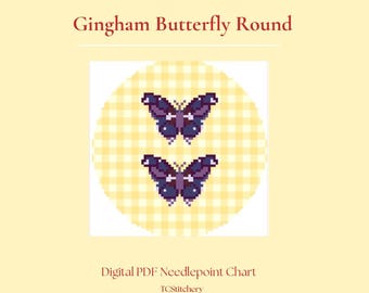 Bordado redondo de borboleta xadrez | Gráfico de ponto cruz digital