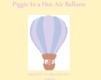 Porquinho em um Balão de Ar Quente | Gráfico Digital para Bordado em Tela