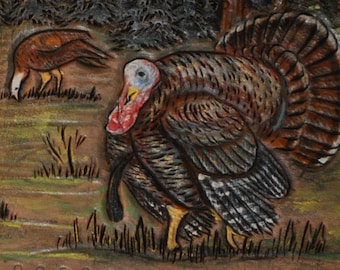 Wild turkeys on Men's handcarved leather wallet