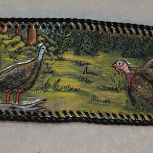 Cartera de cuero para hombre con escena de pavo