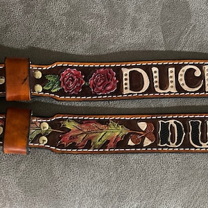 Personalized leather dog collar for your furry friend...Oak leaf or roses...