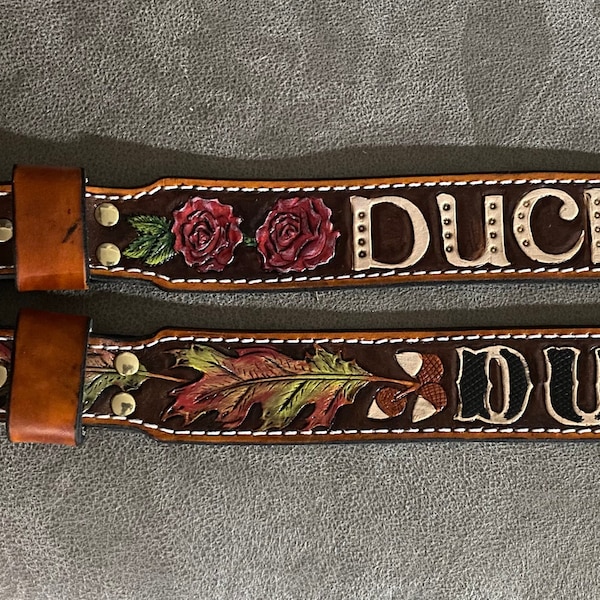 Personalized leather dog collar for your furry friend...Oak leaf or roses...