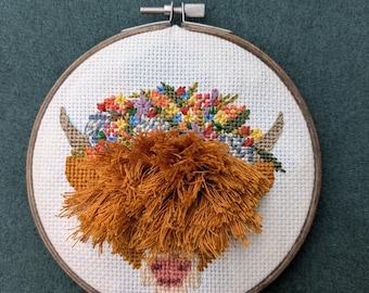 Highland Cow Embroidered Art Cross Stitch