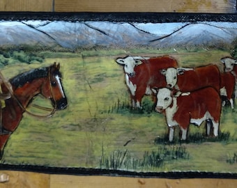 Men's Cowboy wallet handcarved leather
