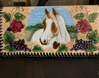 Customizable Slim Clutch: Carved Leather Checkbook Wallet