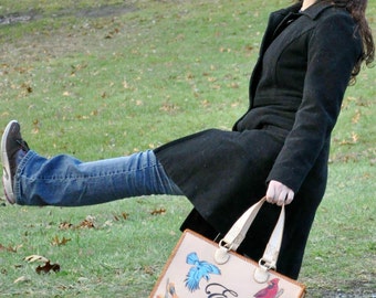 Handcarved Leather tote bag with songbirds can be customized.