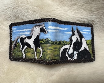 Horse Wallet with Black and White Hand painted Horse Design