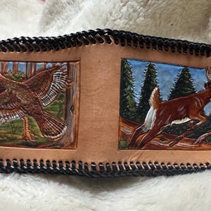 Mens Leather Hunting Wallet with Woodland Animals
