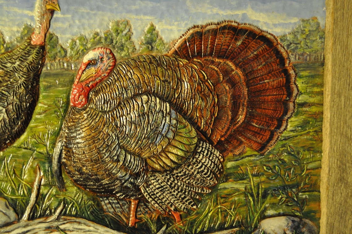 Handcarved Embossed Leather Wild Turkey Picture Etsy