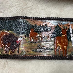 Mens Leather Wallet with Handpainted Woodland Animals