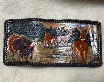 Mens Leather Wallet with Handpainted Woodland Animals