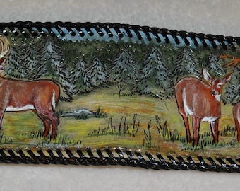 Hand carved leather deer scene wallet