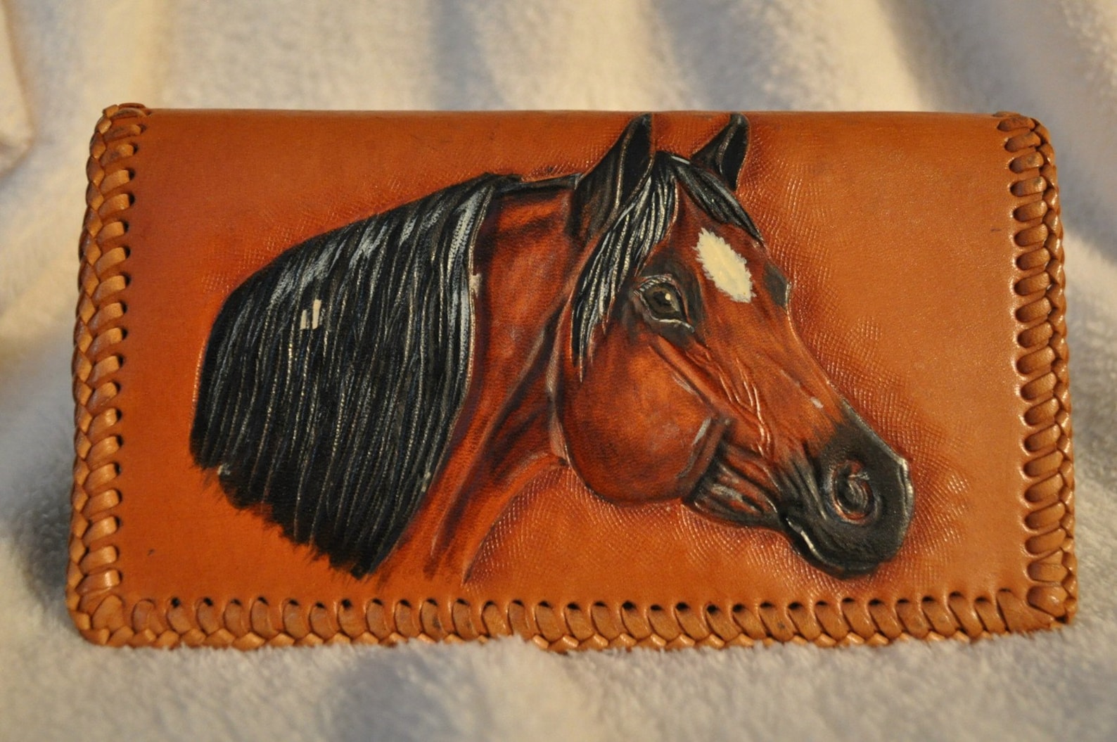 Hand Carved Leather Checkbook Cover Horse Head Etsy