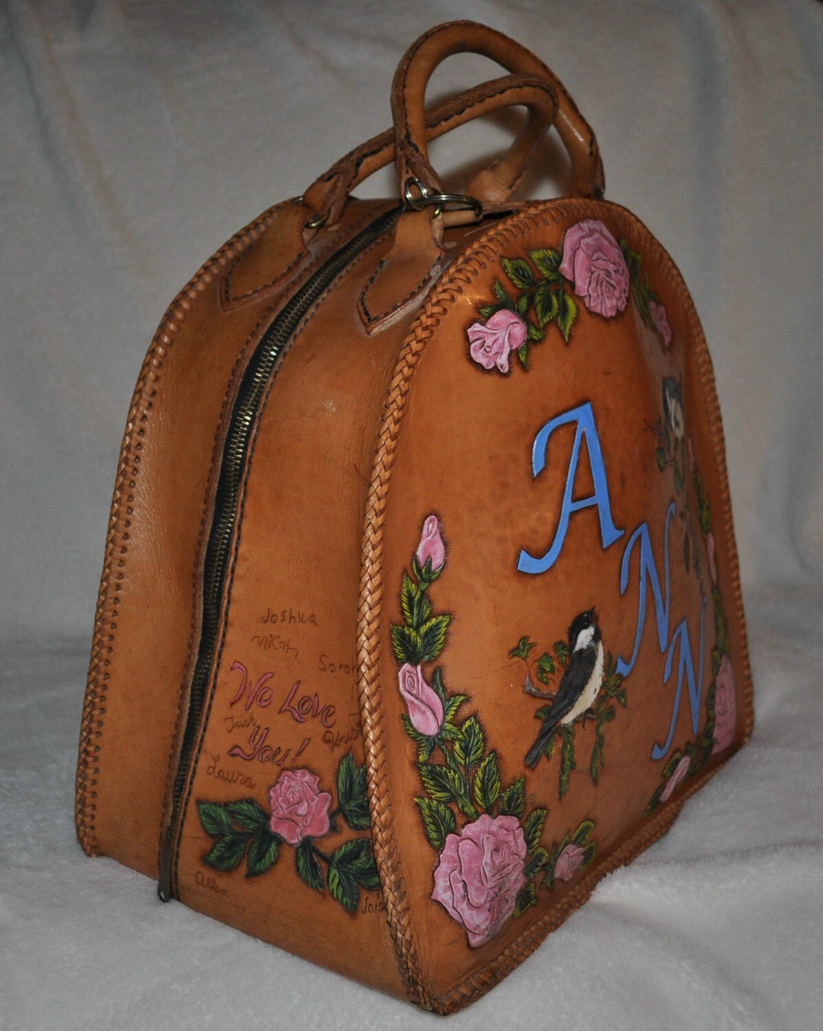 Hand Carved Leather Bowling Bag Etsy