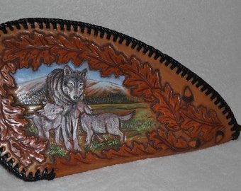 Leather pistol case Handcarved custom design of your choice.