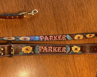 Hand Carved Leather Dog Leash: Custom Design