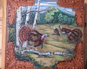 Handcarved Photo Album cover with Wild Turkeys