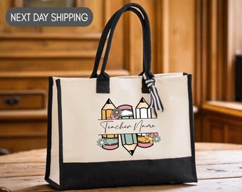 Personalized Teacher Cotton Canvas Tote Bag, Gift for Teachers ,Teacher Life Tote ,Custom Teacher Appreciation Gift Bag ,Teacher Name Bag