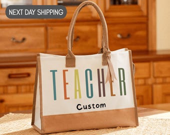 Personalized Teacher Canvas Tote Bag, Teacher Appreciation Gift, Custom Gift For Teachers