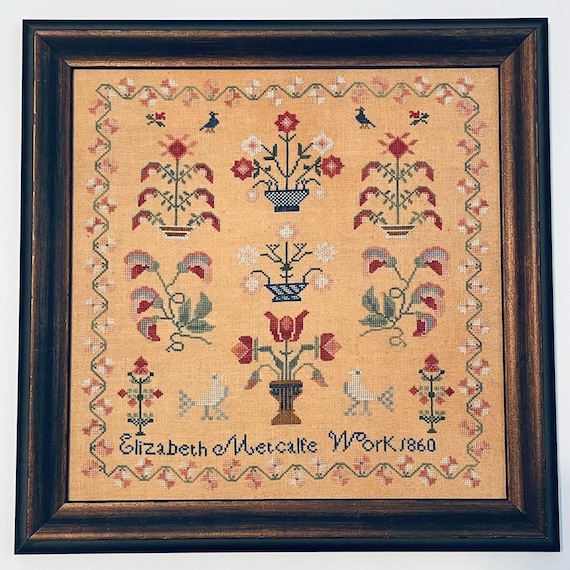 Antique Cross Stitch Sampler Pattern: Elizabeth Metcalfe 1860 (PDF