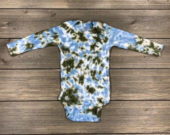 Tie-Dye Baby Onesie®, Organic Cotton, Long Sleeve, Blue Tie Dye, Tie-Dye, Christmas Onesie®, Baby Tie Dye, Baby Gift, TieDye, Olive Green