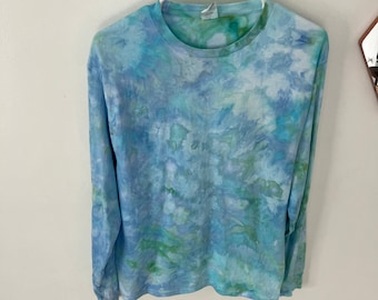 Tie-Dye Long Sleeve T-shirt, Ice-Dye, Unisex, TieDye Shirt, Tie-Dye, Blue Tie-Dye, Lounge, Tie-Dye Shirt, Women’s Tie-Dye, Blue Green