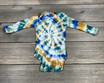 Tie-Dye Baby Onesie®, Organic Cotton, Long Sleeve, Blue Tie Dye, Tie-Dye, Christmas Onesie®, Baby Tie Dye, Baby Gift, TieDye, Olive Green