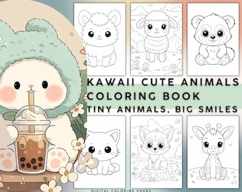 Livre de coloriage animaux kawaii pour enfants - 30 pages imprimables, A4 et lettre PDF