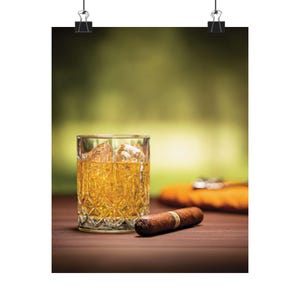 Whiskey & Cigar Art Prints, Matte Vertical Posters for Home Bar Decor, Cabin Wall Art, Gift for Whiskey Lovers, Cigar Enthusiasts