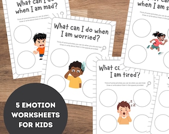 Feelings Chart & Coping Skills Worksheet, Emotional Regulation Printable for Kids Ages 5-10