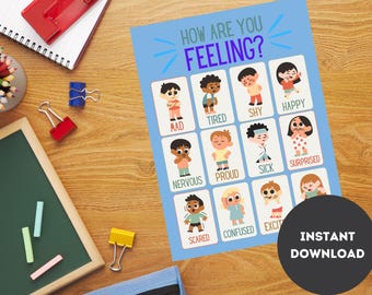 Feelings Chart Worksheet Bundle, Social Emotional Learning (Digital Download)