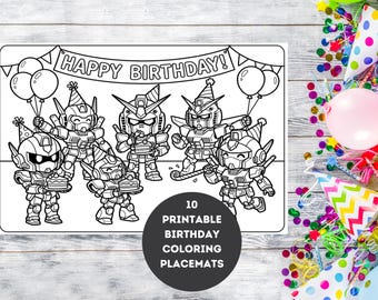 Robot Birthday Party Coloring Placemats, Mech Mania Activity (Digital Download)