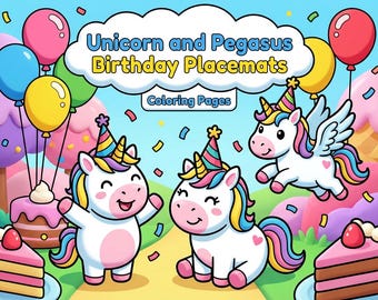 Unicorn Birthday Coloring Placemat, Kids Activity, Pegasus Party Favor (Printable PDF)