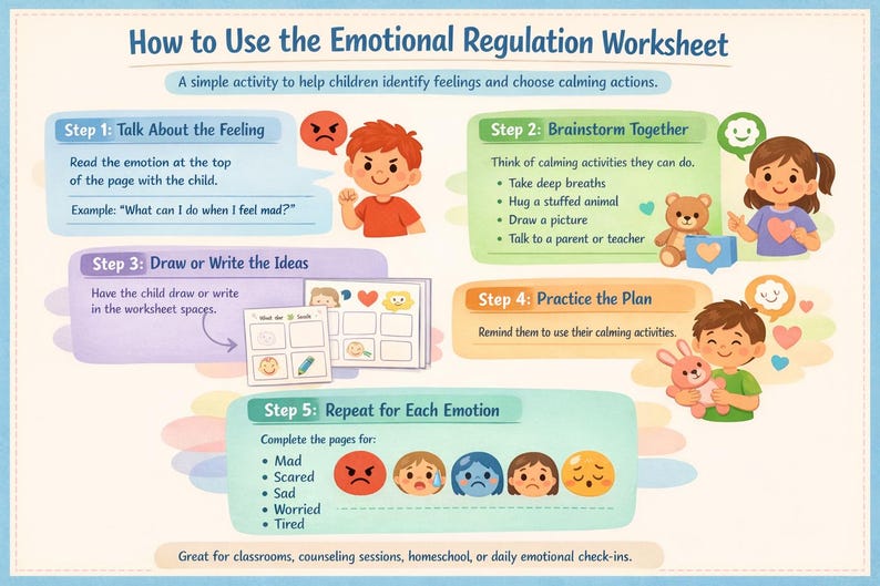 Kids Emotional Regulation Worksheets | Coping Skills SEL Printable (Digital Download) image 4