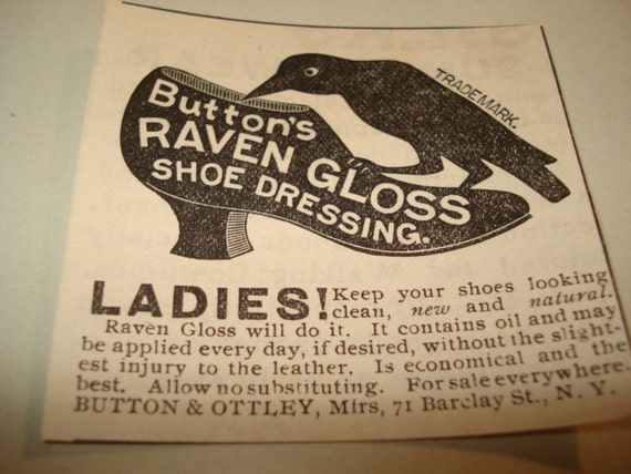 Vintage Ad for Button's Raven Gloss Shoe Dressing for | Etsy