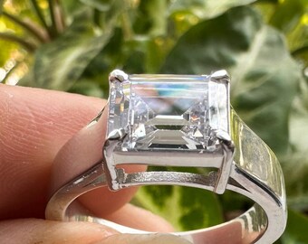 Emerald Cut VVS White Silver Moissanite Diamond & 14k Gold Lab Grown Diamond Engagement/Anniversary/Proposal Ring For Men /Women. For Gift.