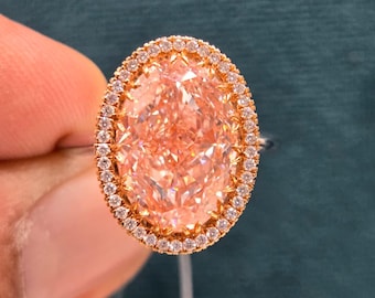 Oval Cut Pink Colour  Moissanite Diamond Silver Engagement Ring, Promise Ring. Ring For Her