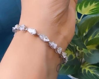 Multi-Shape  Diamond Tennis Bracelet | Mixed Shape | Moissanite 925 Silver &  Gold Plated For Her.