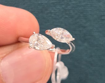 Toi et Moi Pear And Marquise Shape VVS White Moissanite Diamond Silver Ring For Anniversary /Proposal/weeding Ring For Her/Gift.