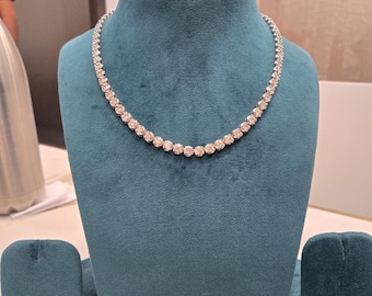 Mens Necklace, Silver Moissanite VVS White Diamond Tennis Necklace Chain for Her/Him