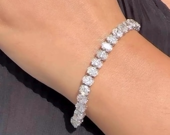 Oval Cut Silver Moissanite VVS White Diamond Tennis Bracelet  Jewelry ,Anniversary Gift For Women's, Bracelet For Her.
