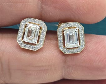 Emerald Cut VVS White Moissanite Diamond  Stud Earrings, Silver Moissanite Diamond Studs. For Her For Gift.