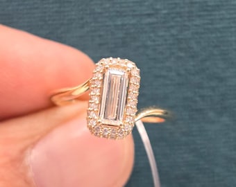 Long Baguette Diamond Silver Moissanite VVS White Diamond ring for Her.