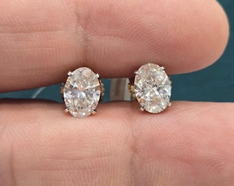 Oval Cut VVS White Diamond Stud Earrings 1.00+1.00 Cart Sizes,  Earrings, Silver Moissanite Diamond Studs. For Her for Gift.