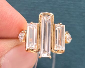 Long Baguette Diamond  VVS White Diamond ring for Her.Gift For Her.
