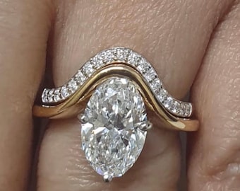 Oval Cut Moissanite Ring Set | Solitaire Engagement Ring & Pavé Eternity Band | White Gold Bridal Jewelry | Proposal Aniversary Gift For Her